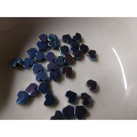 Light Blue AB Heart Hematite Beads - Picture 1 of 2